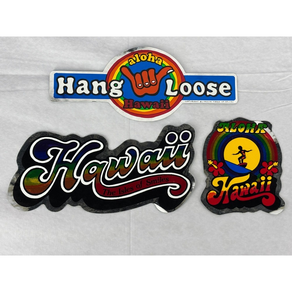 Vintage 1984 Hawaii Souvenir Decal Stickers Hang Loose Surfer Turek Lot Of 3